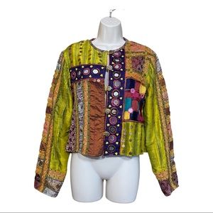 Sandy Starkman M Silk Jacket Art Wear Embroidery Patchwork Crochet Embellished